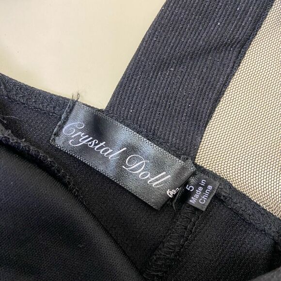 Crystal Doll Black Cutout Bodycon Mini Dress Size 5 Juniors Criss Cross Banded - Picture 6 of 8